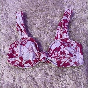 white and pink floral bikini top, size small, ribbed fabric